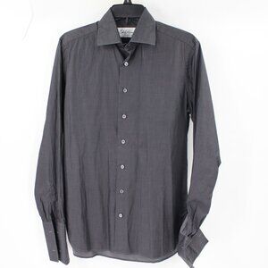 Ede ravenscroft dress shirt men's 15.5 long sleeve button up gray cotton solid